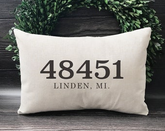zip code pillows etsy