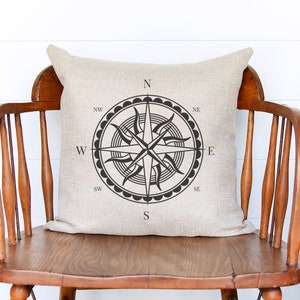 Compass Pillow Cover - Nautical Decor - Coastal Home Pillows - Beach House Throw Pillow - Lake House Decor - Pillow Covers 16 x 16
