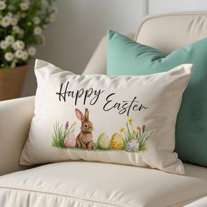 Easter Bunny Pillow - Easter Pillow Covers - Spring Throw Pillow Covers - Watercolor Easter Picture - Easter Decor - Happy Easter Pillow