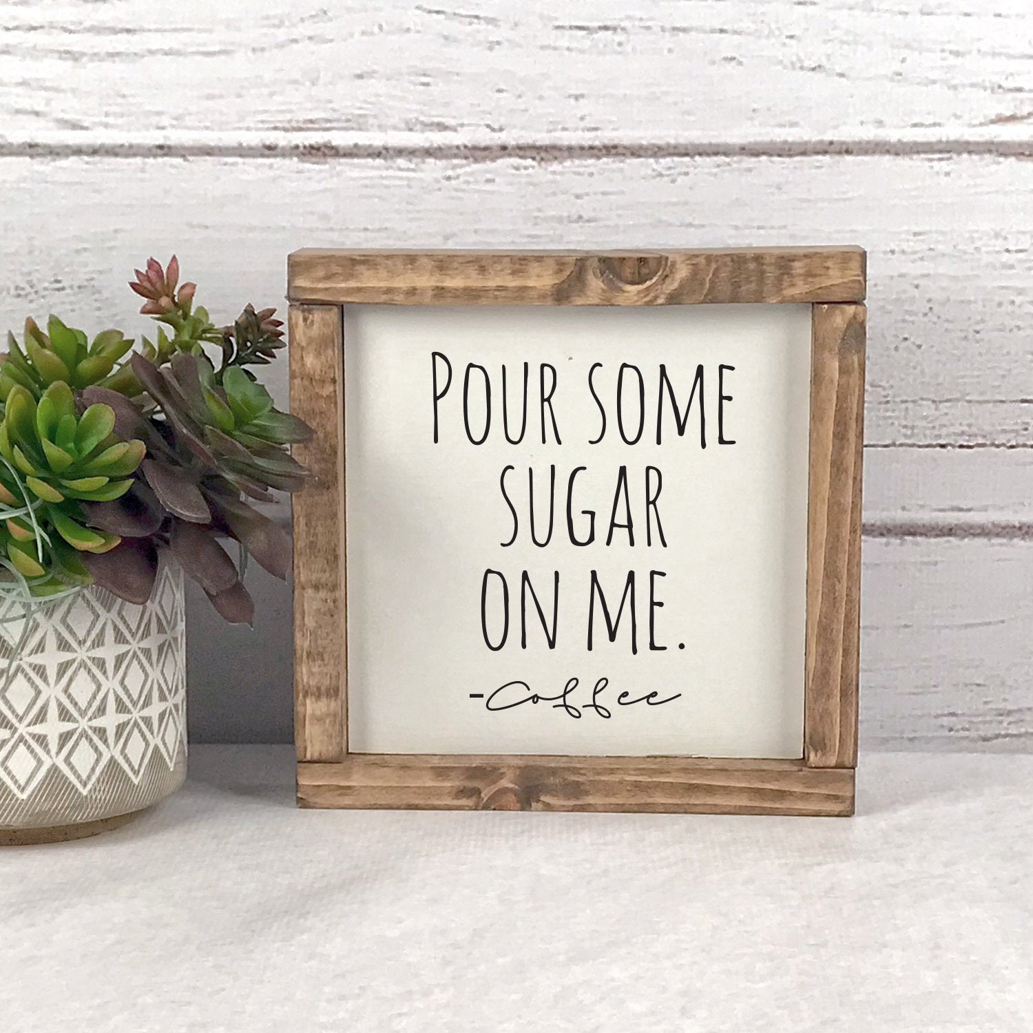 Coffee Sign and But First Coffee Wood Wall Sign for Kitchen Office Home Wall Table Decor 4.7 x 13.8 Inch White, Black 2 Pieces Coffee Bar Decor Farmhouse Coffee Signs Pour Some Sugar on Me