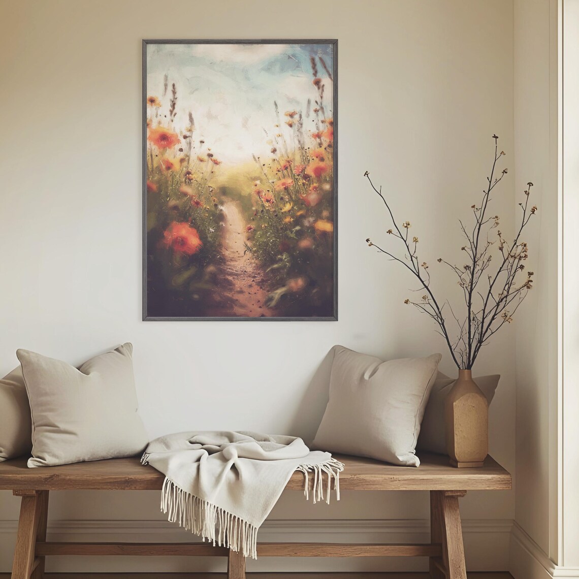 Wildflower Field Landscape Art Print - Botanical Wall Art - Floral ...