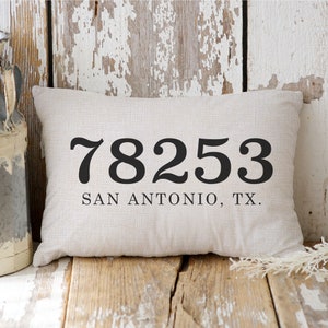 Zip Code Pillow - Lumbar Pillow Cover - Housewarming Gift - Custom Throw Pillow - Personalized Pillow - Farmhouse Pillow Cover