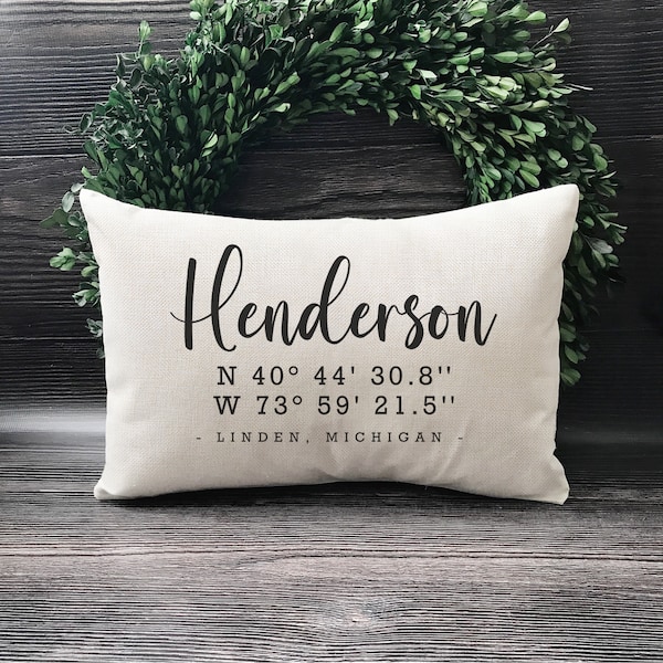 Closing Gifts For Buyers - GPS Coordinate Pillow - Housewarming Gift First Home - Home Coordinates Gift - Latitude Longitude Pillow