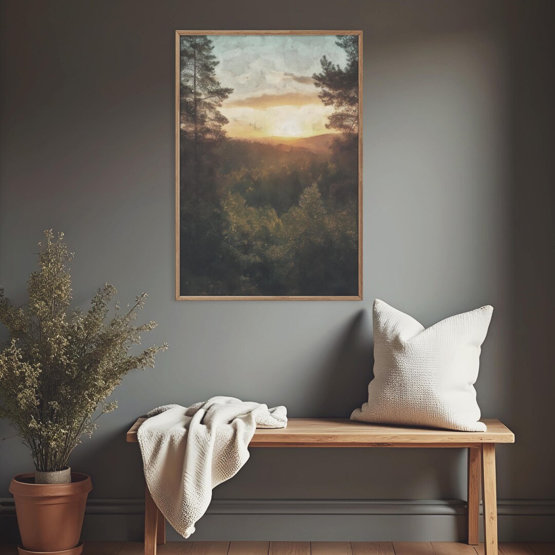Abstract Pine Forest Sunset View Nature Framed Wall Art - Rustic Decor ...