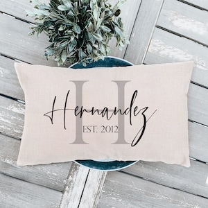 Housewarming Gift Farmhouse Decor - Name Pillow Cover Lumbar Pillow - Personalized Last Name Pillow - Wedding Gift - Engagement Present