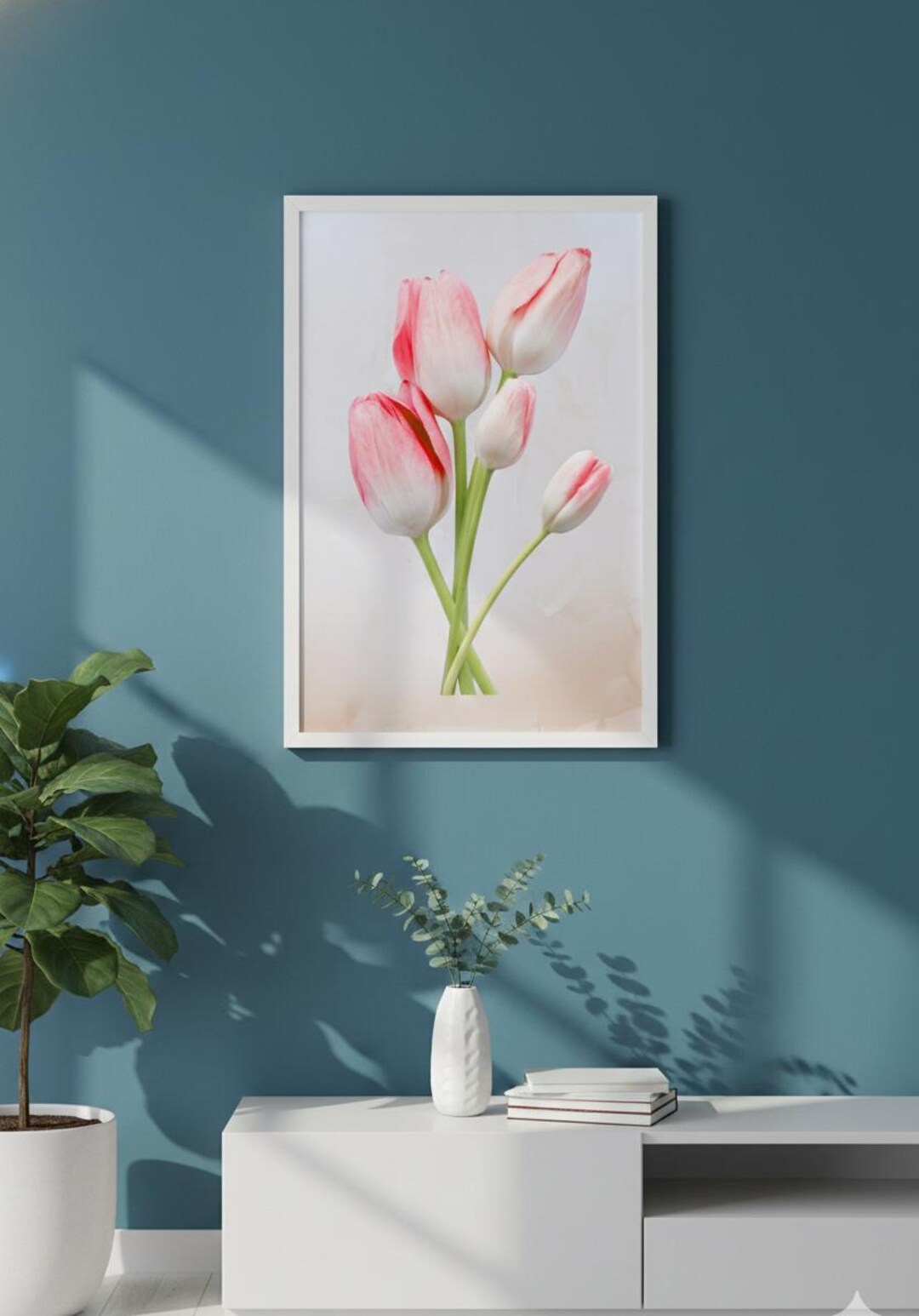 Modern Pink Tulip Wall Art | Minimalist Floral Digital Print (digital ...