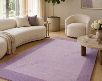 Handmade Lavender Purple Wool Area Rug, Modern Minimalist Living Room Bedroom Custom Size