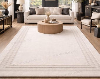 Handmade Ivory Wool Area Rug Modern Minimalist Carpet Living Room Bedroom Custom Size