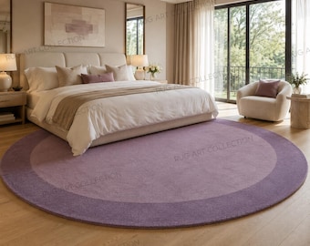 Handmade Lavender Purple Round Wool Area Rug, Modern Minimalist Bedroom Living Room Custom Size