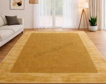 Mustard Yellow Wool & Silk Rug – Hand Tufted Solid Color Area Rug | Modern Floor Carpet
