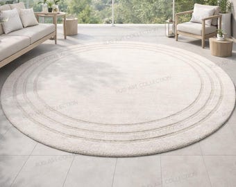 Handmade White Wool Round Rug Modern Minimalist Carpet Living Room Bedroom Custom Size