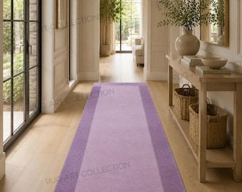 Handmade Lavender Purple Wool Runner Rug, Modern Hallway Carpet Custom Size Entryway Decor