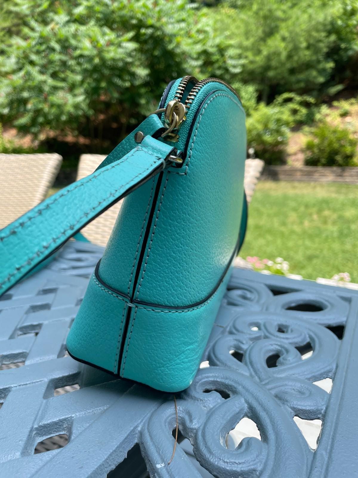 Kate Spade Mint Green Pebbled Leather Zip Shoulder Crossbody Bag
