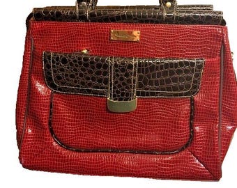 Samantha Brown Carry on Luggage Underseat Bag Duffle Burgundy Croc Embossed New