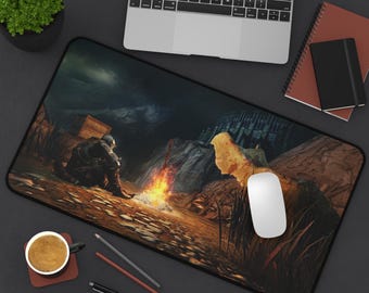 Alfombrilla de escritorio/mochila para ratón con escena de hoguera de Dark Souls, paisaje RPG