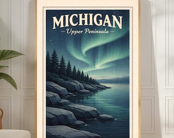 Missouri obere Halbinsel Aurora Vintage Reise Poster druckbare Wandkunst digitaler Download