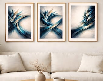 Triptyque turquoise à géométrie cinétique — lot de 3 oeuvres d'art murales abstraites imprimables - téléchargement numérique
