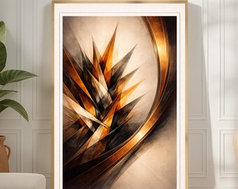 Croissant d'éclats de fleurs — affiche abstraite de l'arc de cuivre de la géométrie cinétique, art mural imprimable - téléchargement numérique