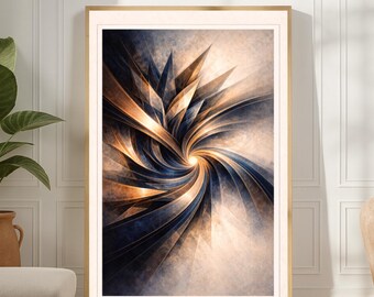 Kinetische Geometrie Vortex Kunstdruck - Marine & Kupfer Spirale, druckbare Wandkunst - digitaler Download