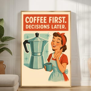 Impresión de café retro: cafetera moka, arte de cocina vintage, arte mural imprimible - Descarga digital