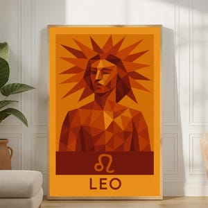 Leo Poster - Cubist Zodiac Sun King Print, Printable Wall Art - Digital Download