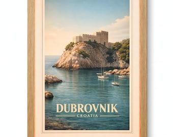 Dubrovrijenac Fort Lovrijenac Hafen Vintage Travel Poster Druckbare Wandkunst Digitaler Download