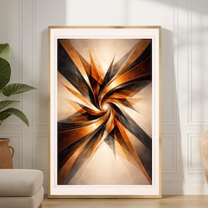 Spiral Vortex Print — Kinetic Geometry Copper & Charcoal Abstract Poster, Printable Wall Art - Digital Download