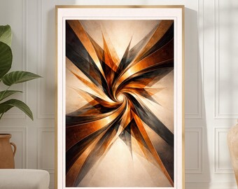 Impression Vortex en spirale — affiche abstraite de géométrie cinétique cuivre et charbon de bois, art mural imprimable - téléchargement numérique