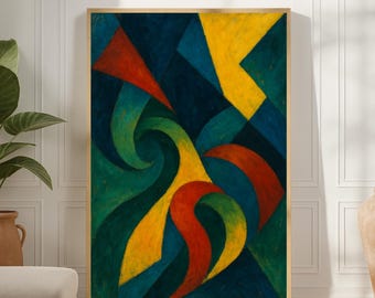 Kinetic Geometry Abstract Art Print – Teal, Yellow, Red Poster, Printable Wall Art - Digital Download