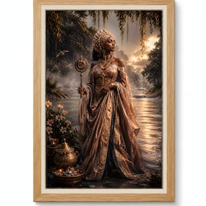 Arte mural de la diosa del río Oba Yoruba, póster africano de Orisha, decoración de agua sagrada, descarga digital.