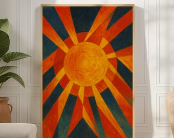 Sunburst Kinetic Geometry Poster — Teal & Burnt Orange Abstract Print, Printable Wall Art | Digital Download