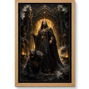 Póster imprimible del dios del inframundo Hades, póster de fantasía mitológica gótica, descarga digital.