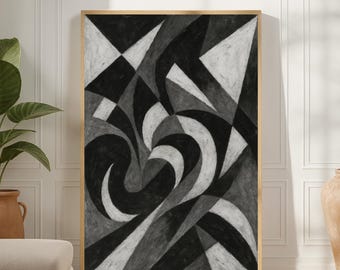 Abstract Geometric Art Print – Kinetic Monochrome Texture Poster, Printable Wall Art - Digital Download
