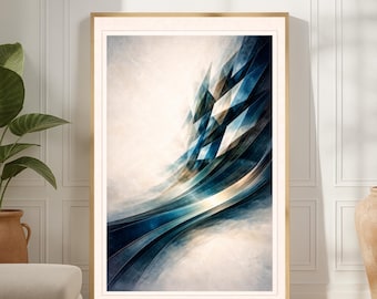 Vague de marée III à géométrie cinétique - affiche abstraite turquoise Prism Rise, art mural imprimable - téléchargement numérique