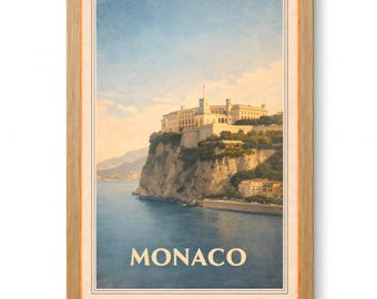 Monaco Palace on the Rock Vintage Travel Poster