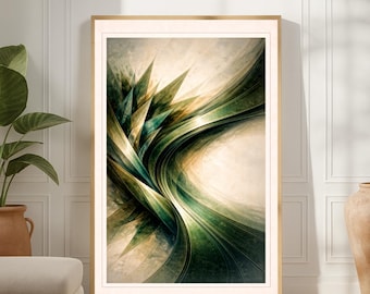 Grün und Gold abstrakter Bogen Druck - Kinetische Geometrie Kunst, druckbare Wandkunst - digitaler Download