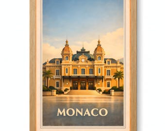 Monaco Casino de Monte Carlo Vintage Travel Poster