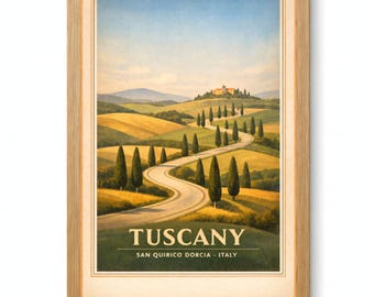 Tuscany San Quirico dOrcia Cypress Road Vintage Travel Poster Printable Wall Art