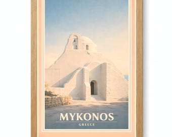 Mykonos Panagia Paraportiani Travel Poster Printable Greek Chapel Wall Art Digital Download