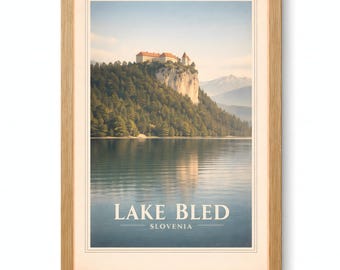 Lake Bled Castle Vintage Travel Poster Printable Wall Art Digital Download