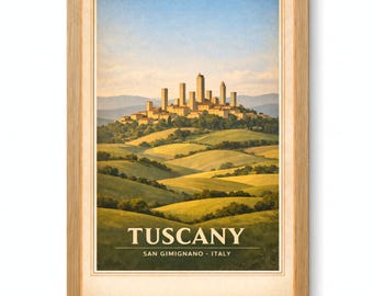 Tuscany San Gimignano Vintage Travel Poster Printable Wall Art Medieval Skyline