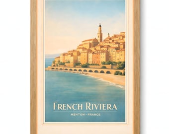 Menton Französische Riviera Poster, Old Town Coastal druckbare Wandkunst digitaler Download
