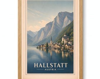 Hallstatt Mountain Lake Poster, Austria Printable Wall Art