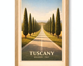 Tuscany Bolgheri Cypress Avenue Vintage Travel Poster Printable Wall Art