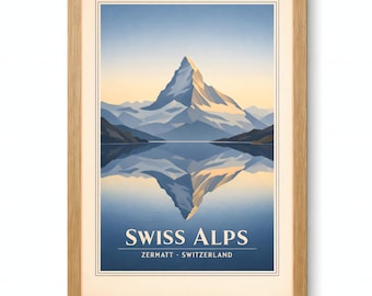 Affiche vintage des Alpes suisses, Cervin, téléchargement numérique d'art mural Zermatt