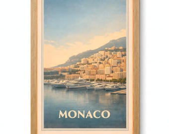 Monaco Port Hercule Vintage Harbor Travel Poster