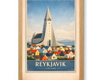 Reykjavik Hallgrimskirkja Poster, Iceland City Print, Nordic Architecture Printable Wall Art Digital Download