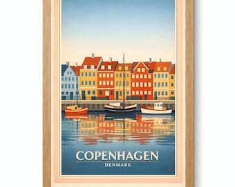 Kopenhagen Nyhavn Poster, Dänemark Kanal druckbare Wandkunst, Vintage Reise digitaler Download