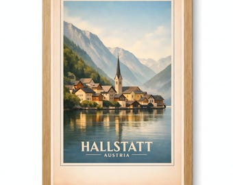 Hallstatt Lakeside Village Poster, Austria Printable Wall Art