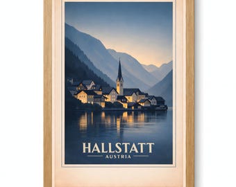 Hallstatt Blue Hour Poster, Austria Printable Wall Art